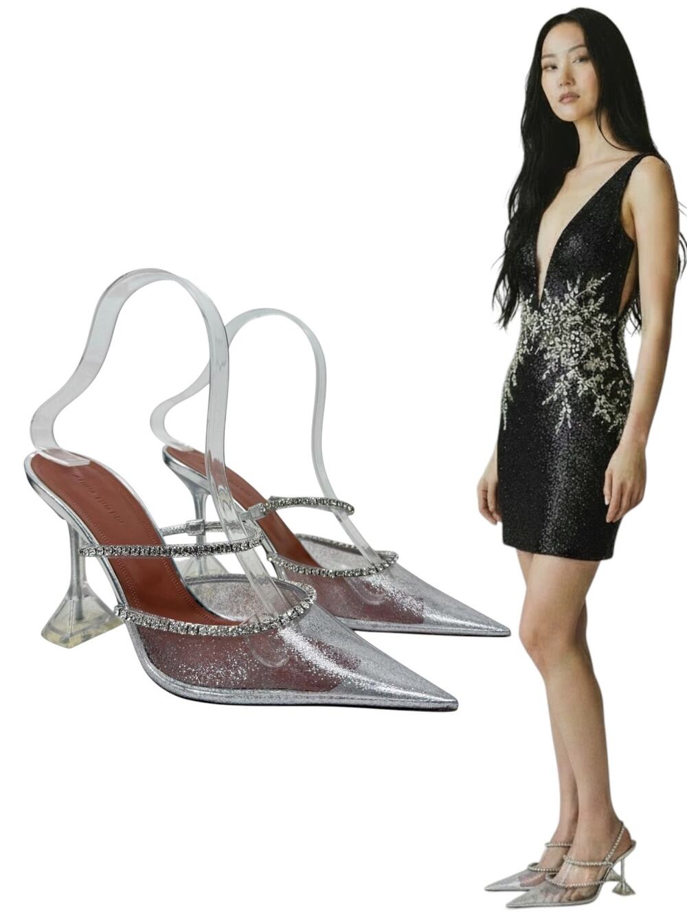 New Amina Muaddi Gilda Crystals Pvc Transparent Mules Size 38